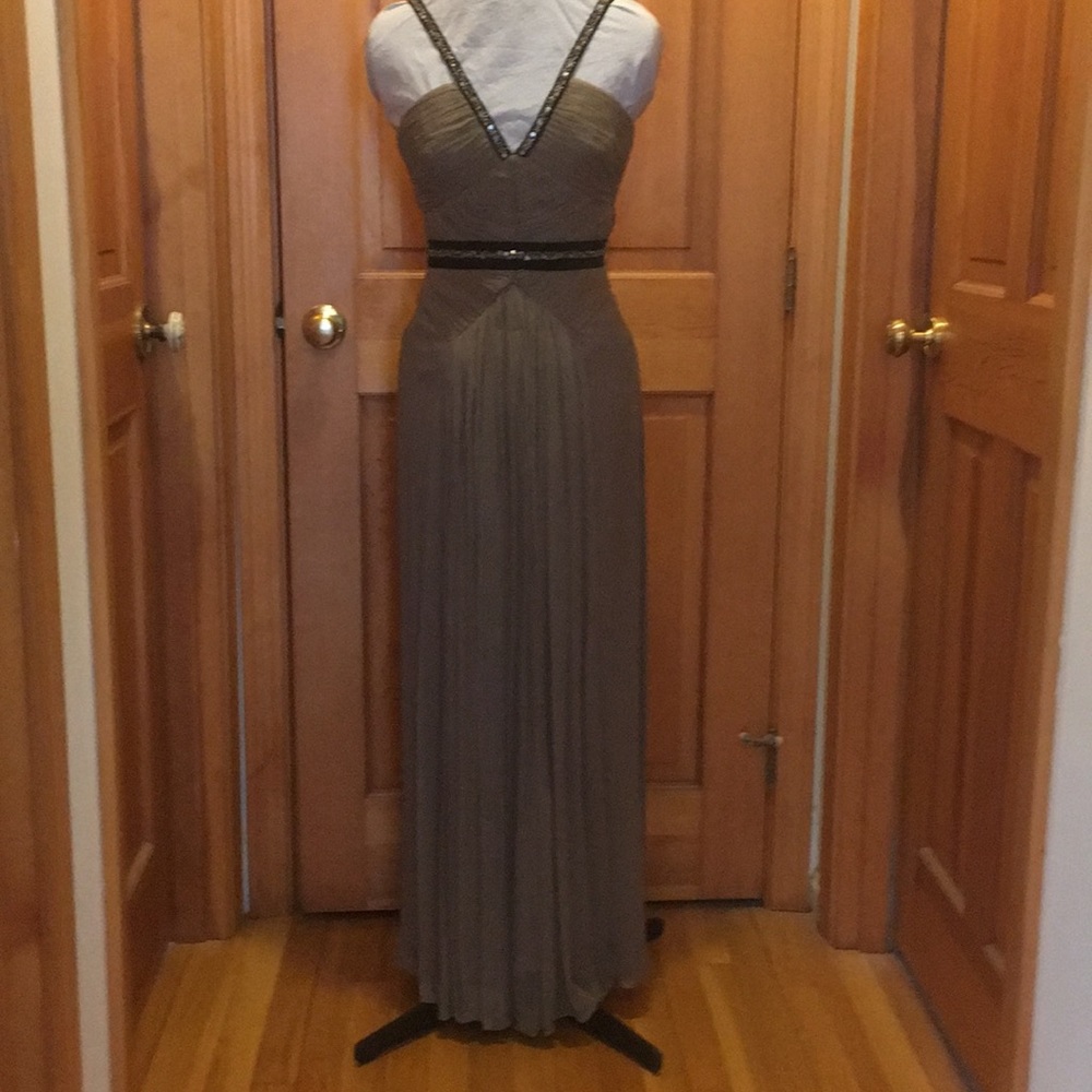 BCBG Taupe chiffon evening gown /prom dress